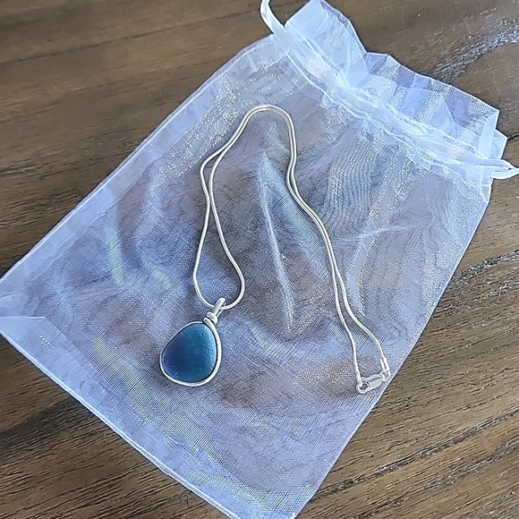 Jewelry - Sterling silver genuine RARE blue seaglass necklace